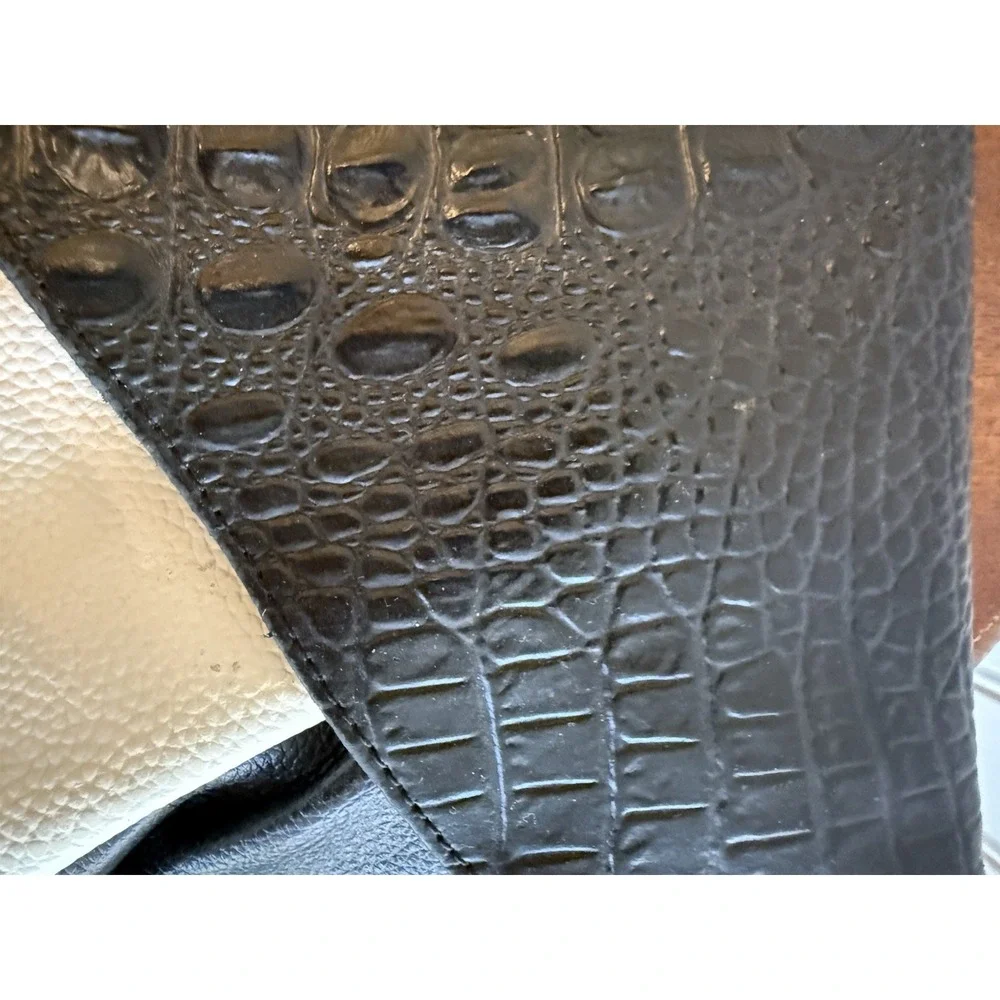 Bebe Genuine Leather Black White Croc Embossed Envelope Clutch Y2K